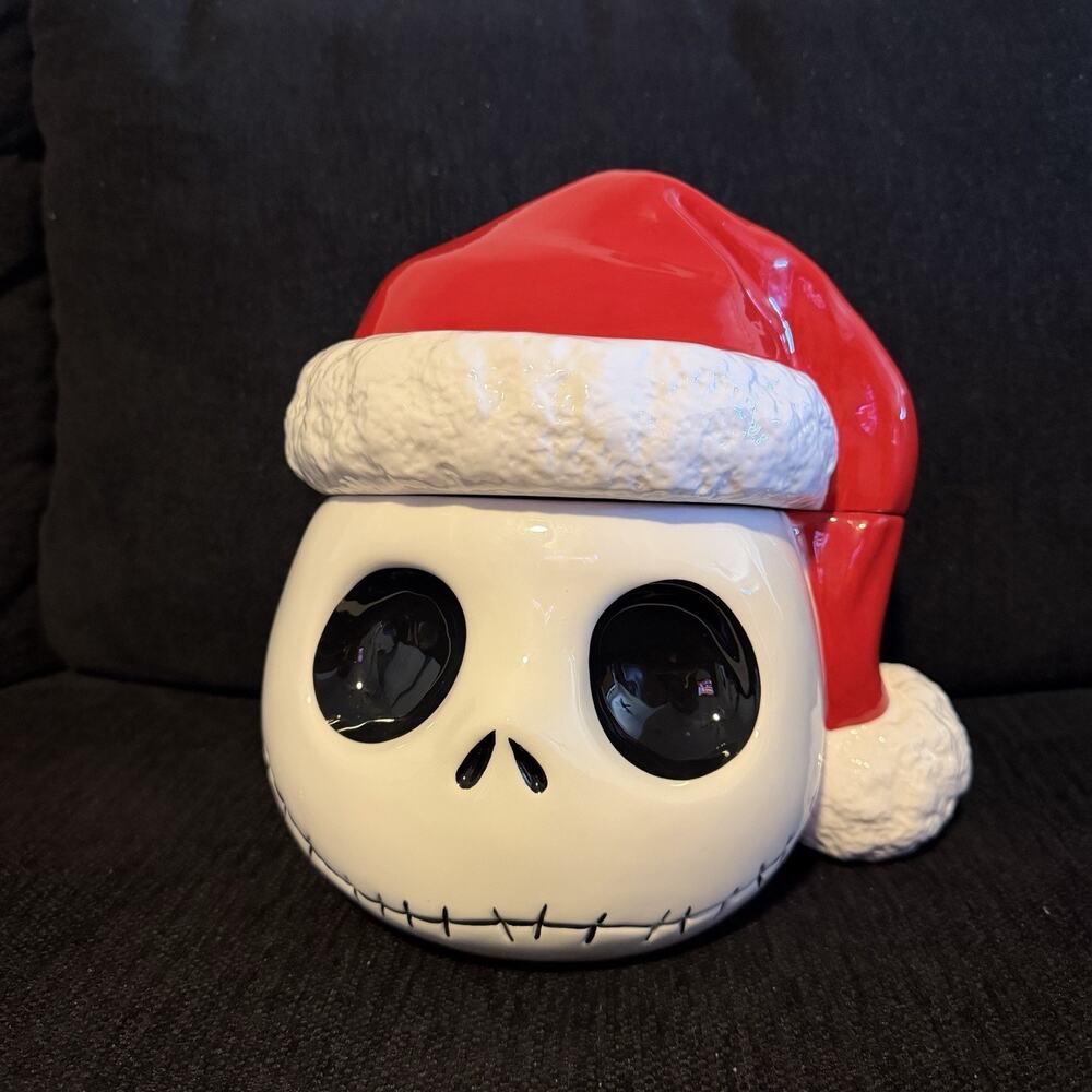 Disney Nightmare Before Christmas Ceramic Cookie Jar Jack Skellington Santa Hat